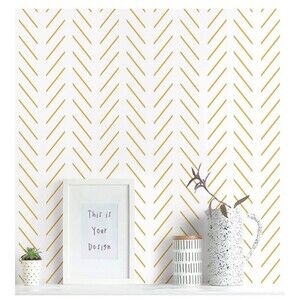 Yellow & White Peel & Stick Wallpaper Modern Herringbone 17.7” x 393.7”